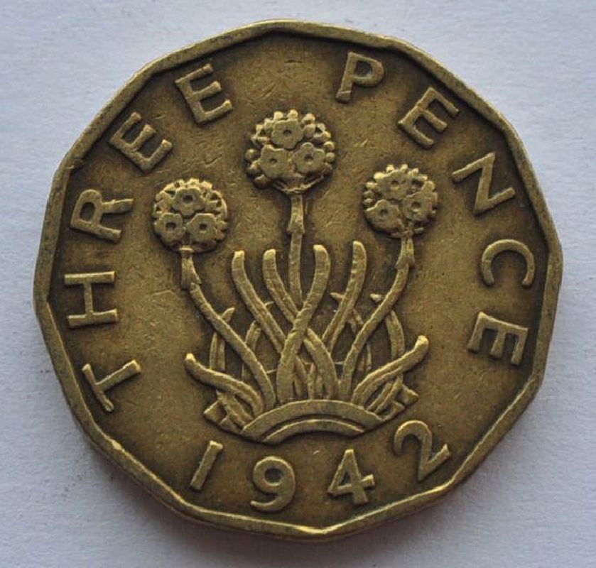 1942 UK Great Britain 3 Pence Beautiful Coin King George VI  