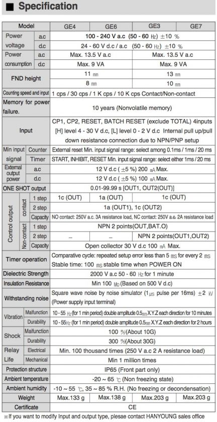 Hanyoung Digital Batch Counter/Timer Preset 6Digits GE7 P61A 100 240V 