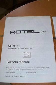 Rotel RB 985 Amplifier THX Certified at 100 Watts/ 5 Channels In Mint 