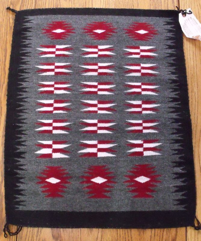 Eyedazzler Grey, Black and Red Rug   Navajo Handmade  