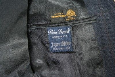   BEACH 44R Mens Navy Blue Plaid Suit Coat Blazer Sport 44 R Two Button