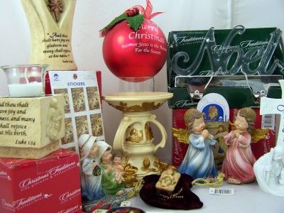 Huge Christmas Lot Nativity Angel Set Ornaments Stocking Holder Votive 