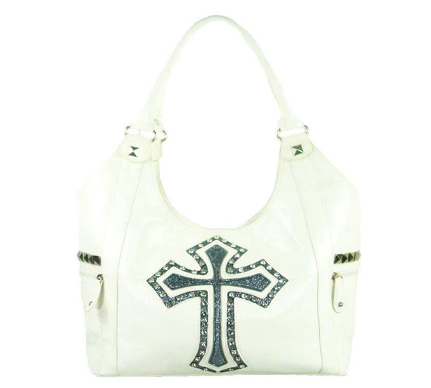 New Fashion Rhinestone Cross Leather Luxury Handbag   White  