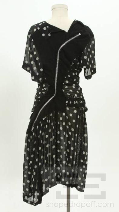 Comme des Garcons Black & Beige Silk Polka Dot Zipped Dress Size L 