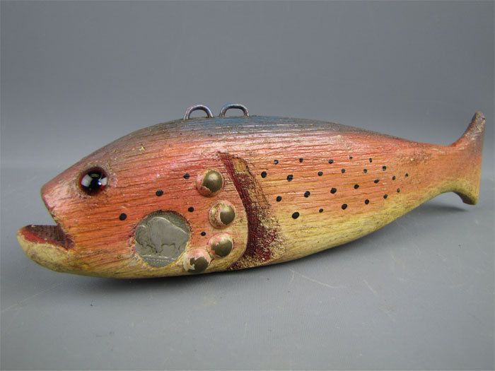 Vintage DULUTH FISH DECOYS Folk Art Hand Carved 9 1/2  