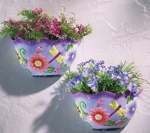 LOVELY SPRING PASTEL COLORS CERAMIC WALL PLANTER (GREAT FOR INDOORS OR 