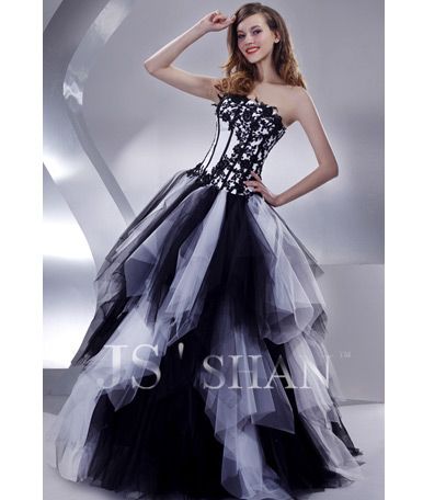   Black Tulle Strapless Beading Long Formal Prom Ball Gown Evening Dress