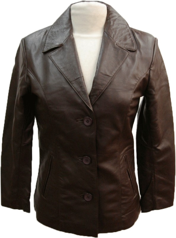 Womens chestnut brown classic leather jacket Size 10H9  