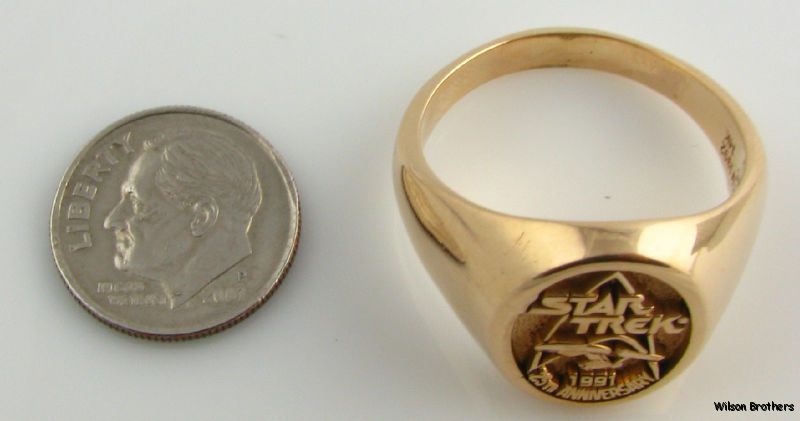 1991 STAR TREK 25th Anniversary Signet Ring 14k Gold Solid Back Band 