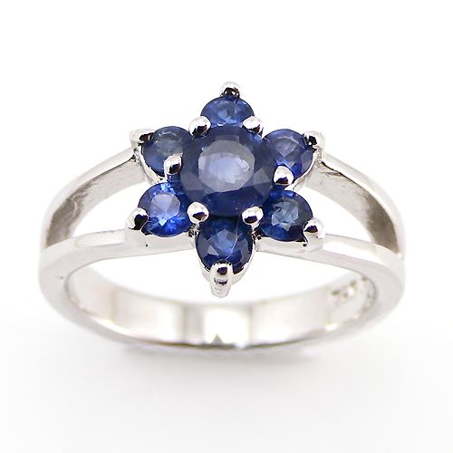 925 Sterling Silver Flower Ring Natural Round Blue Sapphire Gemstone 4 