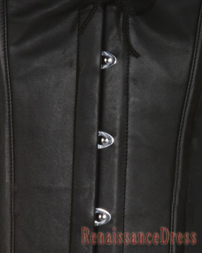 Black Leather Corset Dress Custome Front Lacing Bustier  
