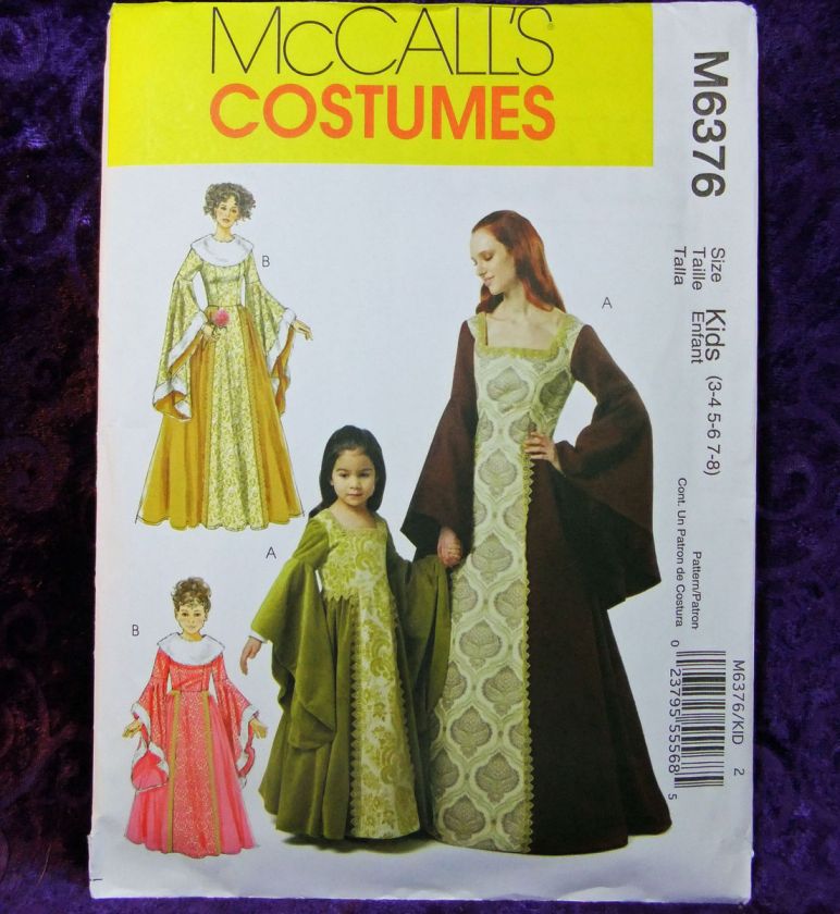 McCalls 6376 Medieval Costume Fitted Lined Gown Pattern misses SM XL 