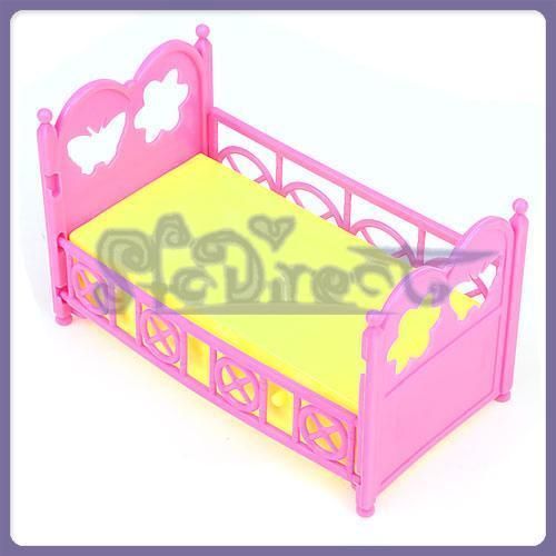 Crib Bed Furniture For Kelly Barbie Doll Yellow Pink  