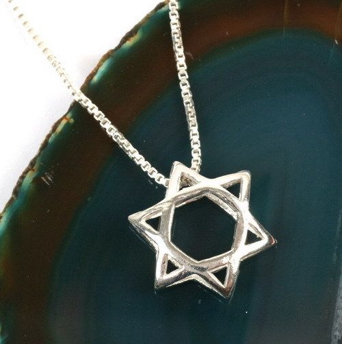 Silver 3D Jewish Star of David Magen Pendant Necklace  