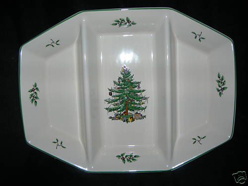 SPODE~CHRISTMAS TREE~TRIPLE DIVIDED SERVING DISH~NEW~  