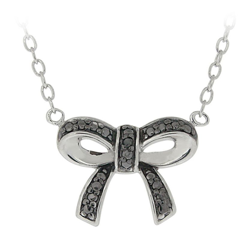 925 Silver Black Diamond Accent Bow Necklace, 18  