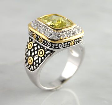   CZ Brass Square Ring Rhodium Finish Silver Gold Tone Designer Jewelry