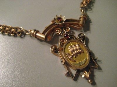 Antique Victorian Gold Filled Mourning Necklace 3 Owls  