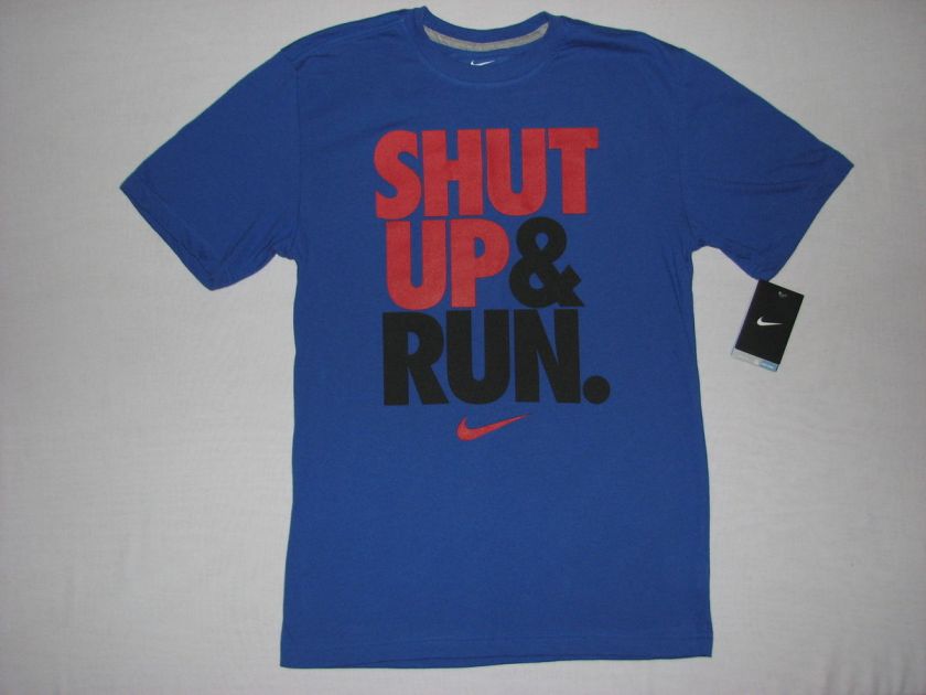 Nike Mens Shut Up & Run T Shirt Blue NWT Dri Fit Running  