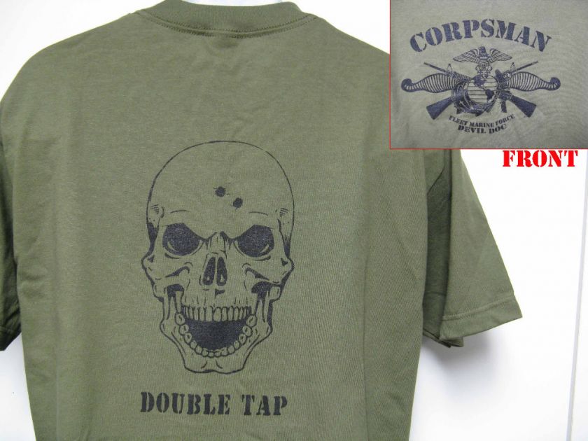 FMF CORPSMAN T SHIRT/ SKULL DOUBLE TAP/ RECON ERN  
